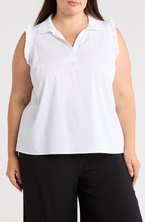Ruffle Cotton Blend Poplin Tank (Plus)