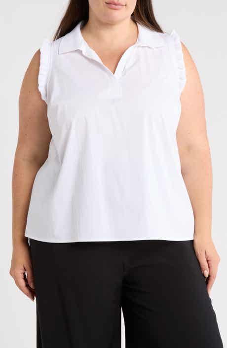 DR2 by Daniel Rainn Ruffle Cotton Blend Poplin Tank