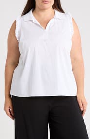 DR2 by Daniel Rainn Ruffle Cotton Blend Poplin Tank