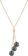 The Pearl Source 14K Gold Tahitian Pearl Tincup Cluster Pendant
