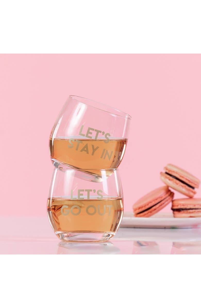 Totalee Gift Let's Stay In/Out Mini Glasses Set of 2 Glass Clear 10 oz, Alternate, color,