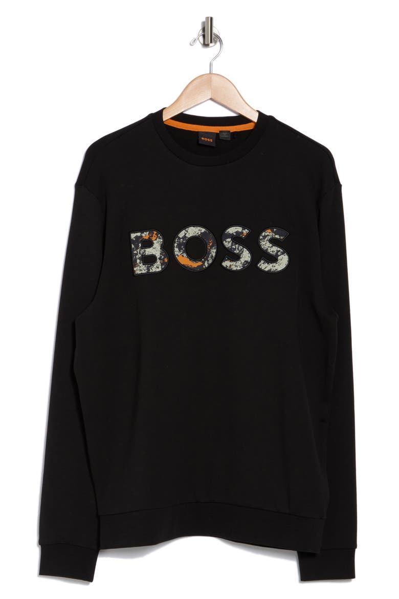 We Boss Appliqué Sweatshirt, Main, color, BLACK