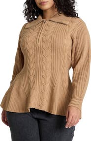 ELOQUII Peplum Zipper Sweater