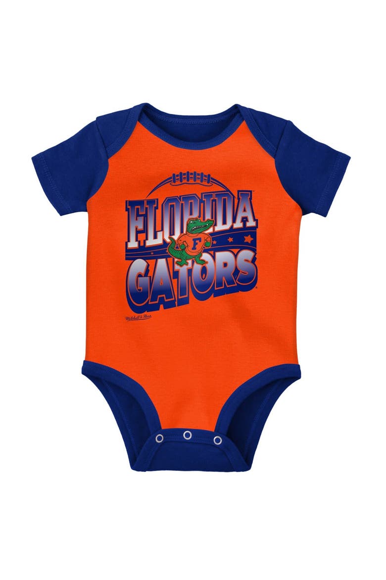 Infant Mitchell & Ness Royal/Orange Florida Gators 3-Pack Bodysuit, Bib and Bootie Set, Alternate, color, Royal