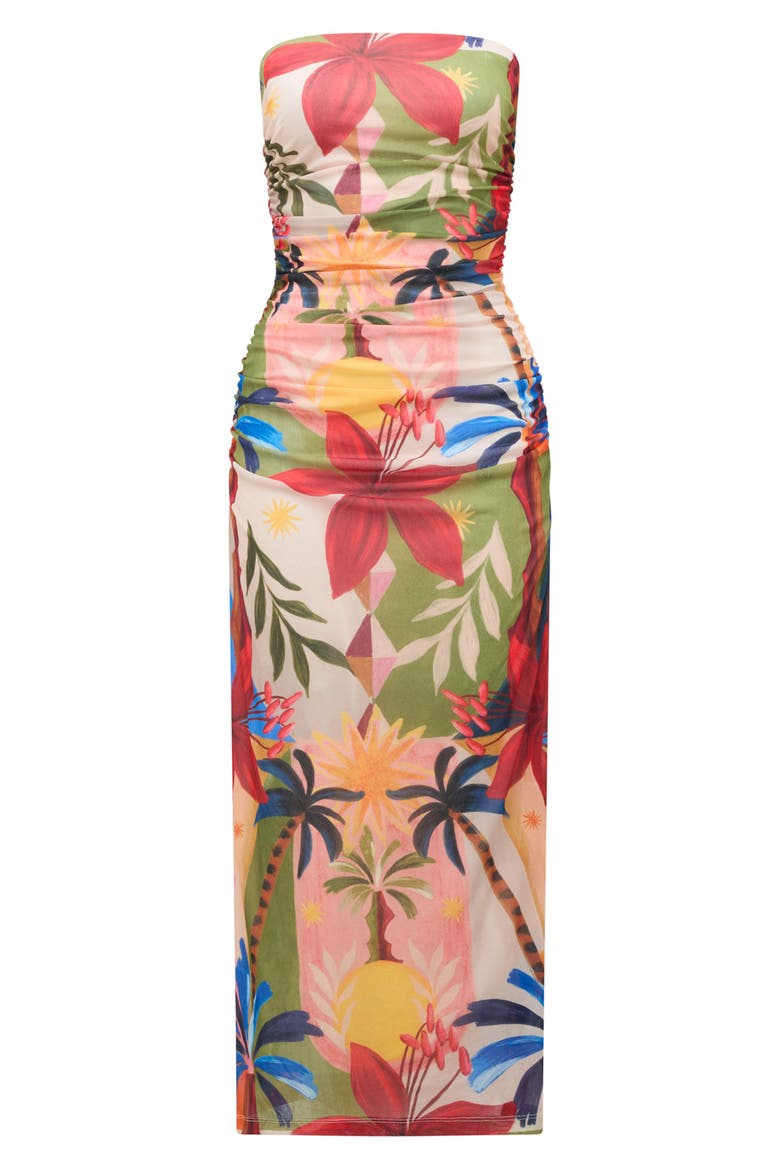 Alex Strapless Ruched Mesh Maxi Dress, Alternate, color, HAVANA HOLIDAY