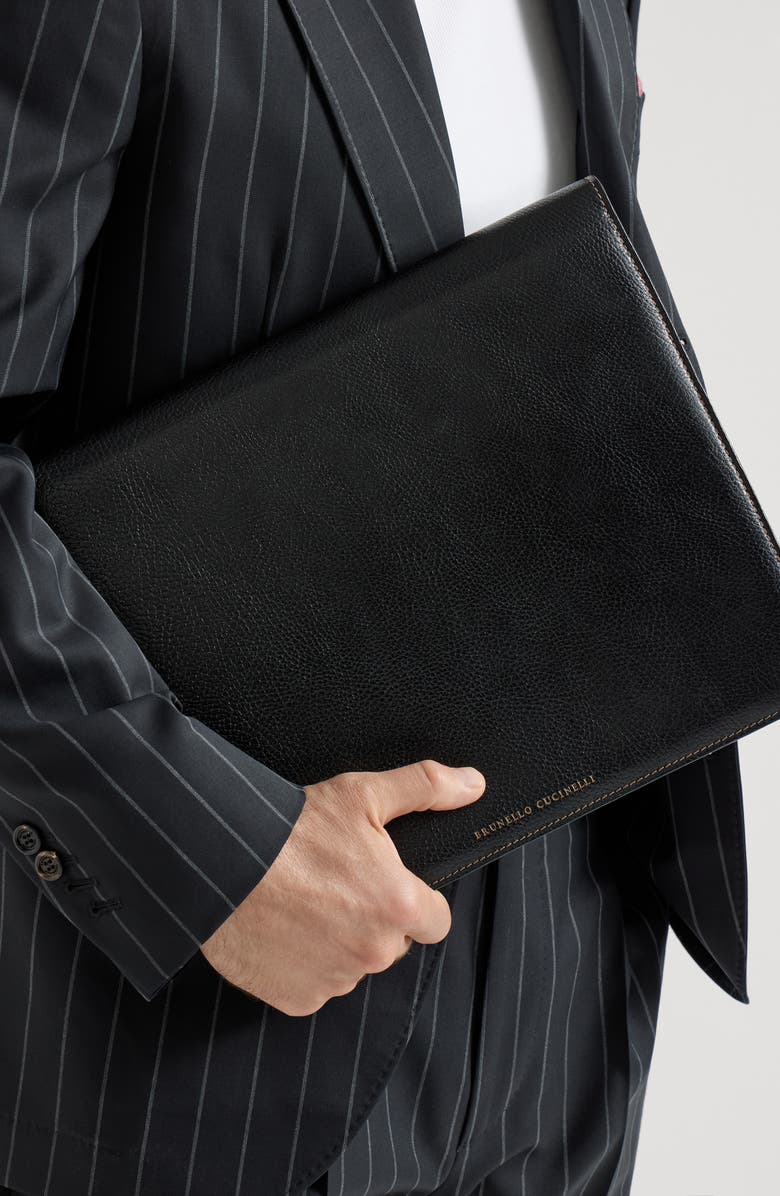 Brunello Cucinelli Grained calfskin document holder, Alternate, color, Black
