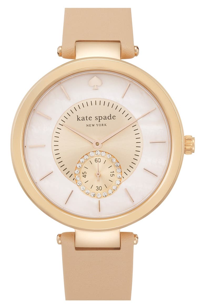 'perry' crystal accent leather strap watch, 38mm, Main, color, VACHETTA