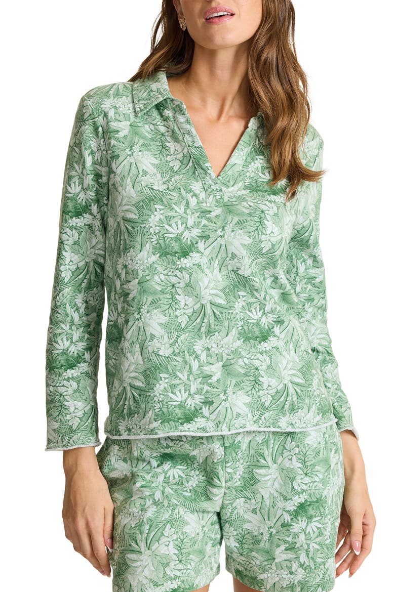 Marina Del Mar Forte Botanical Print Cotton Fleece Top, Alternate, color, GRANITE GREEN
