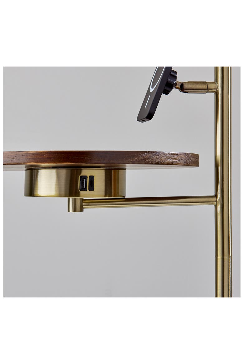 Rowe Wireless Charging Task Floor Lamp with Table, Alternate, color, ANTIQUE BRASS