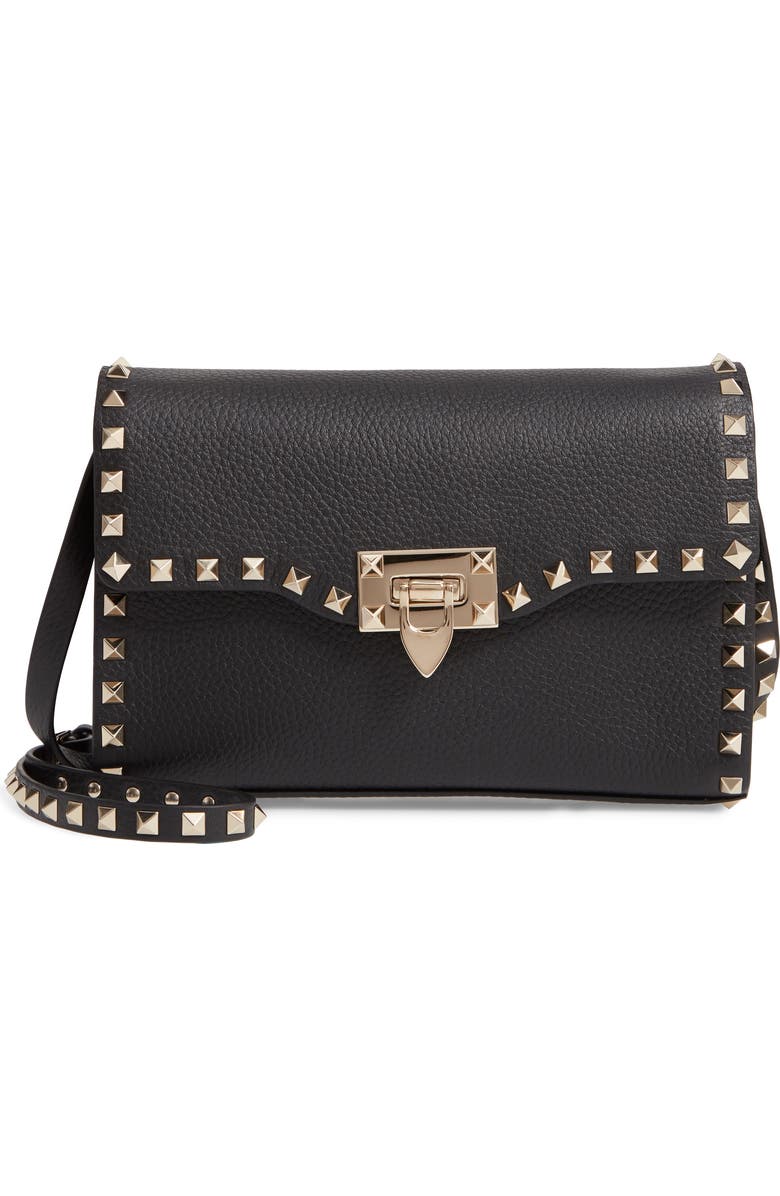 Valentino Garavani Medium Rockstud Leather Shoulder Bag, Main, color,