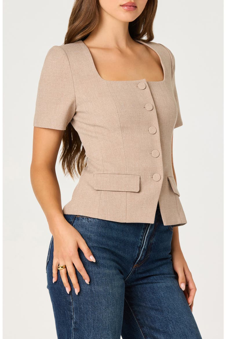 Square Neck Short Sleeve Jacket, Alternate, color, TAUPE