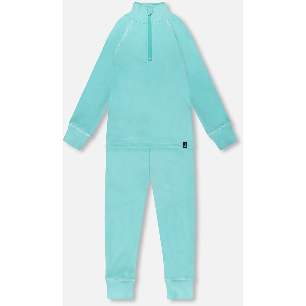Deux Par Deux Girl Two-piece Thermal Underwear Set In Blue