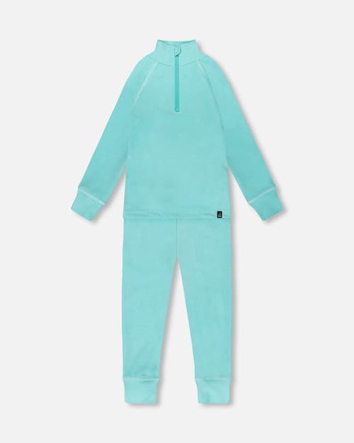 Deux Par Deux Girl Two-piece Thermal Underwear Set In Blue