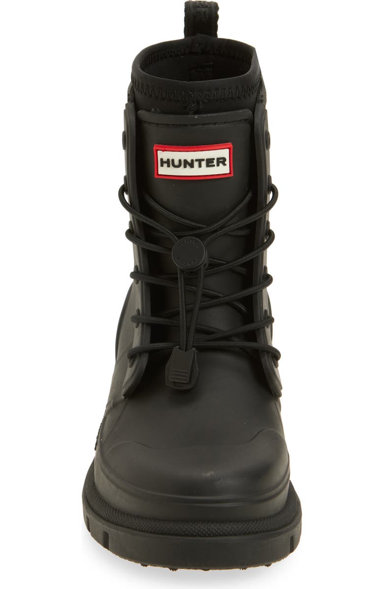 Hunter Kids' Stamp Waterproof Lace-Up Rain Boot, Alternate, color, Black/Black