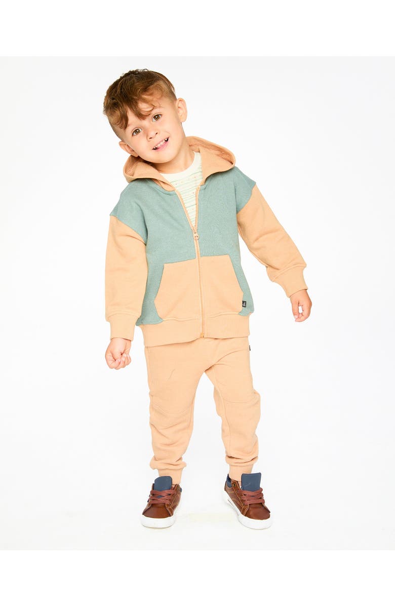 Deux par Deux Long Sleeve Full Length Zipper Hooded French Terry Cardigan, Alternate, color, Mint Green