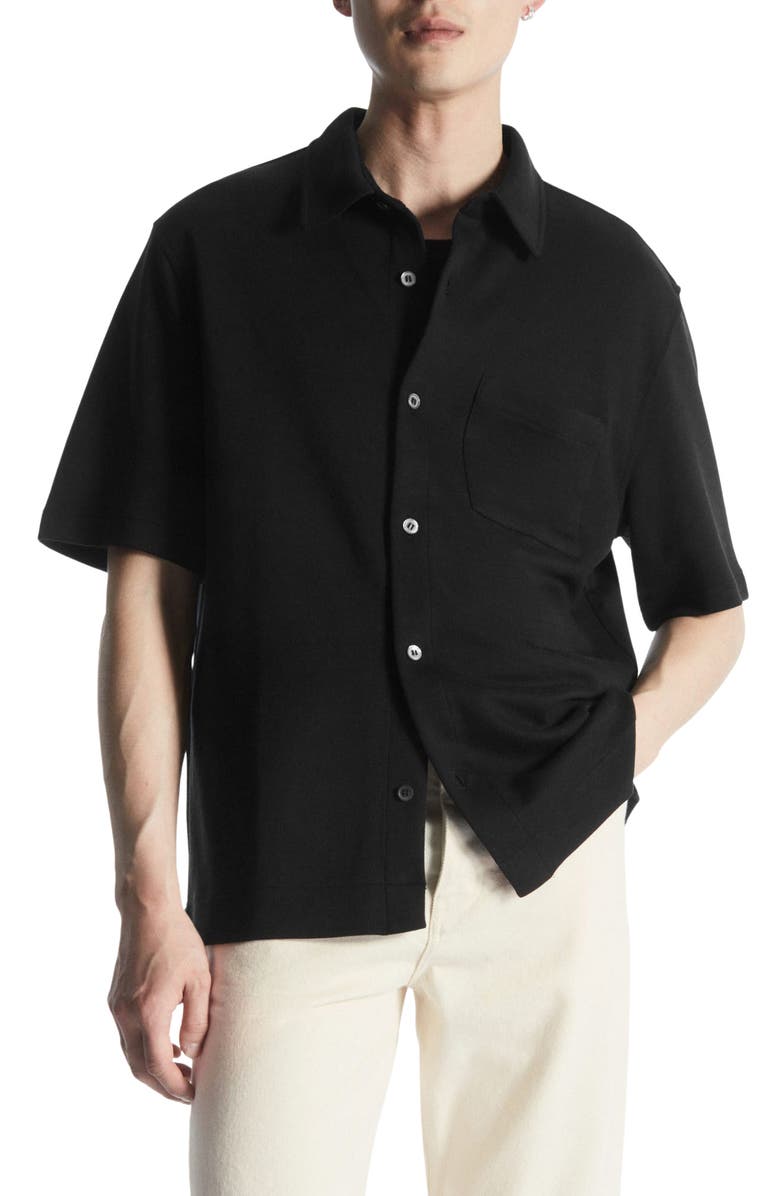 COS Relaxed Fit Short Sleeve Button-Up Knit Shirt, Main, color, 