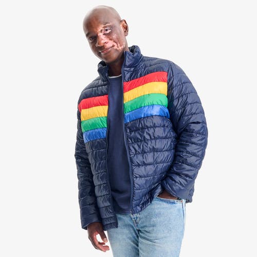 PRIMARY PRIMARY GROWN-UPS PUFFER JACKET IN STRIPE 
