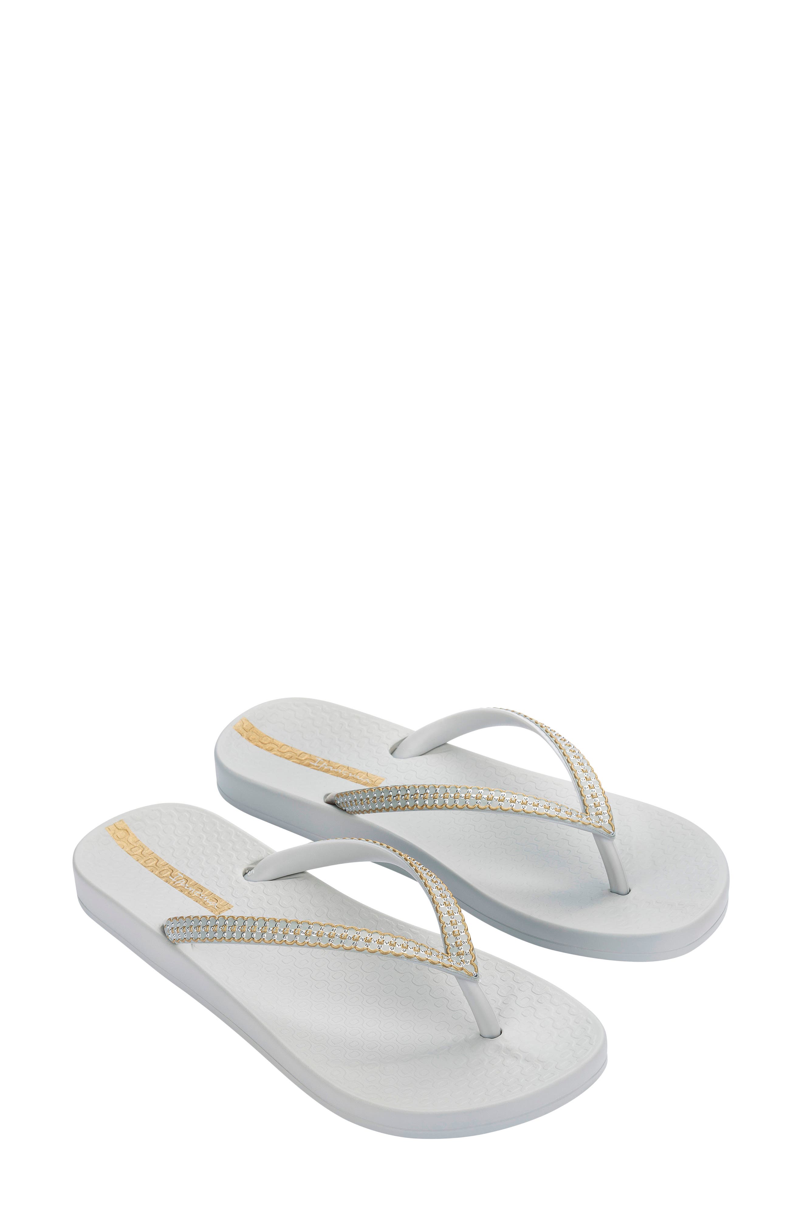 Ipanema Crystal Mesh Flip Flop, Main, color, Grey/ Gold