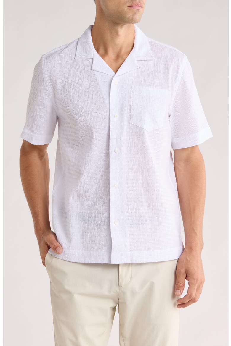 Seersucker Short Sleeve Camp Shirt, Main, color, BRIGHT WHITE
