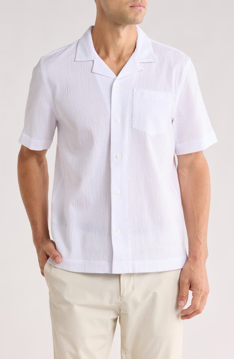 Original Penguin Seersucker Short Sleeve Camp Shirt, Main, color, Bright White