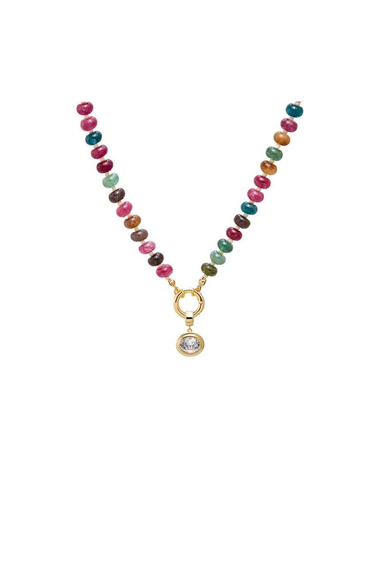 BY ADINA EDEN Colored Natural Stone Beaded /CZ Oval Bezel Charm Necklace, Main, color, Multi-Color