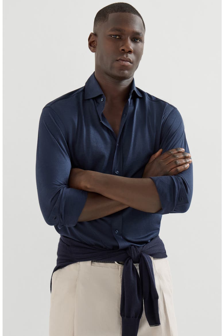 Spread collar shirt, Alternate, color, Azure