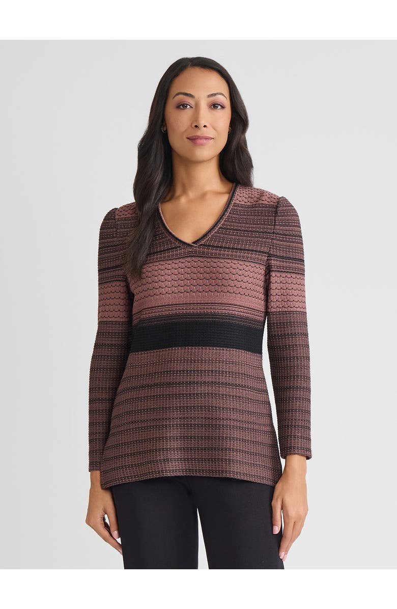 Misook Multi-Stitch Jacquard Knit Tunic, Main, color, Midnight Umber/Black