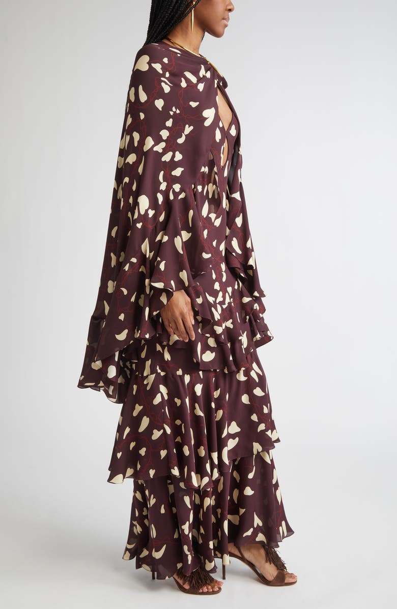 Johanna Ortiz Reinterpretation Heart Print Silk Maxi Dress, Alternate, color, Dark Chocolate / Ecru / Red