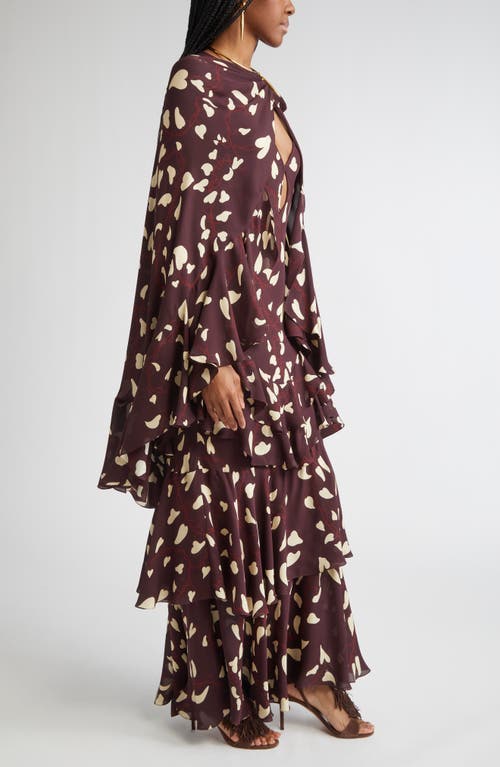 Johanna Ortiz Reinterpretation Heart Print Silk Maxi Dress In Brown