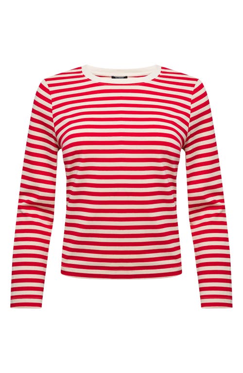 Isaac Mizrahi New York Stripe Long Sleeve Cotton Top In Red Stripe