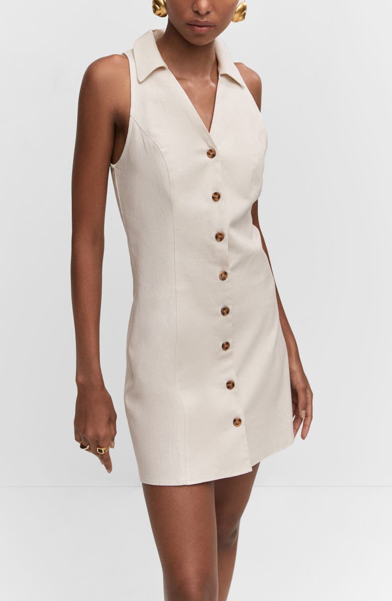MANGO Sleeveless Mini Shirtdress, Alternate, color, Sand