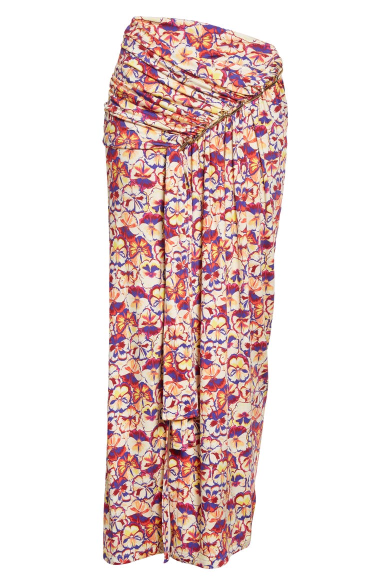 paco rabanne x Fondation Vasarely Ruched Sunny Pansy Chain Detail Jersey Skirt, Alternate, color, SUNNY PANSY