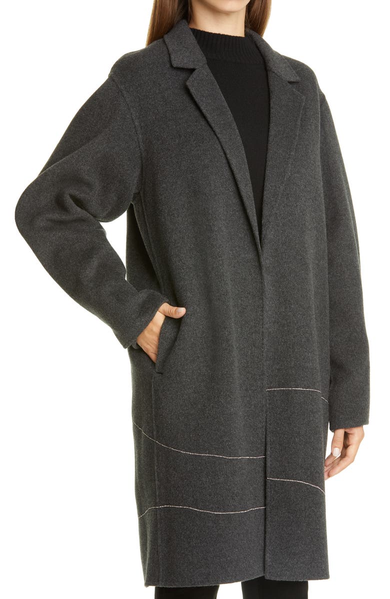 Lafayette 148 New York Crawley Embellished Cashmere Coat, Alternate, color, Smoke Melange