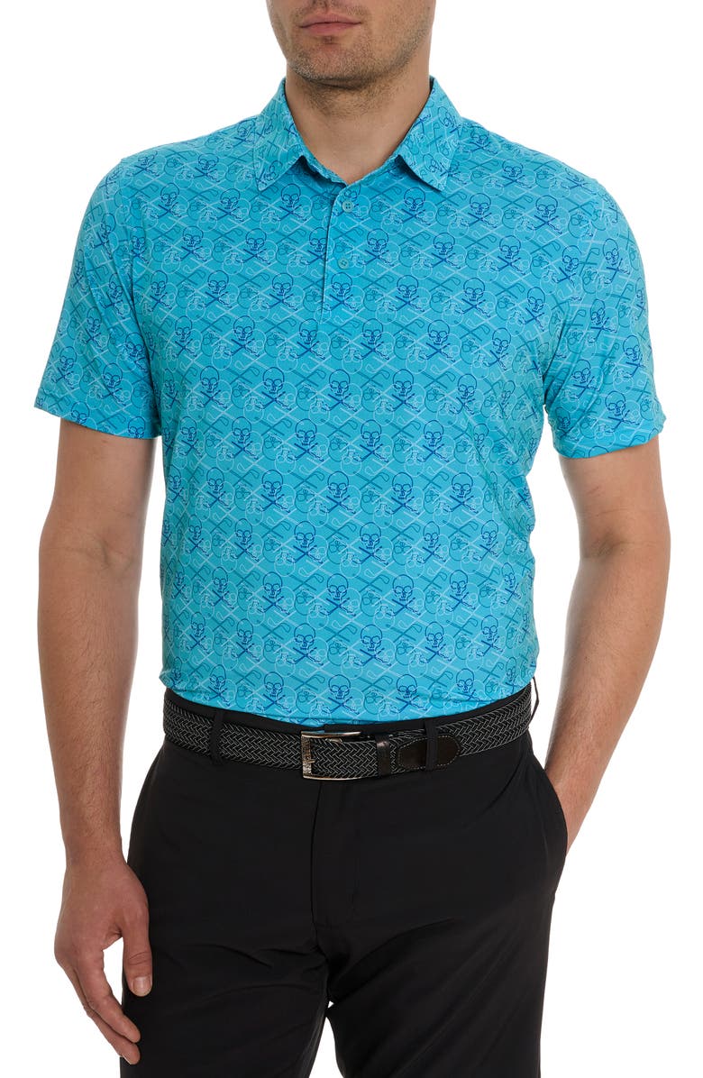 Robert Graham Iron Skull 2 Print Performance Golf Polo, Main, color, 