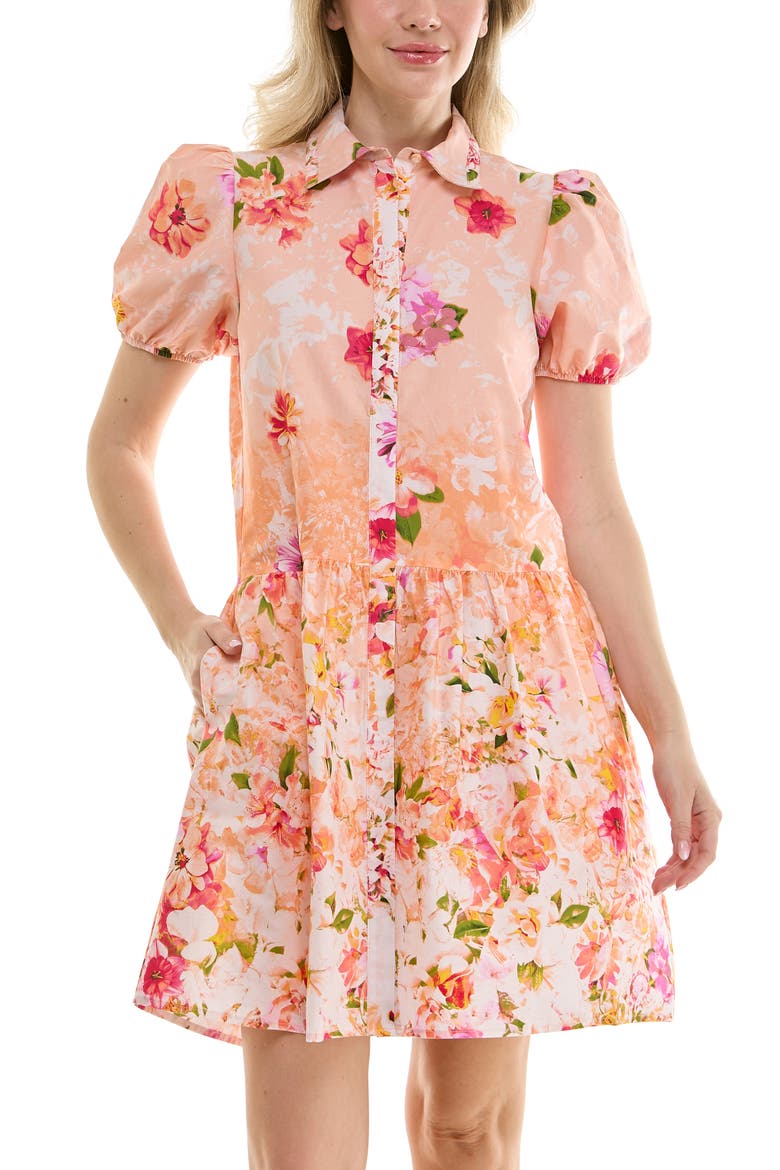 Puff Sleeve Shirtdress, Alternate, color, FLORAL PEACH
