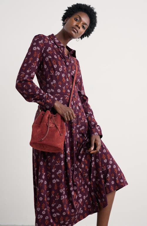 Seasalt Cornwall Coastline Print Long Sleeve Organic Cototn Blend Midi Shirtdress In Red