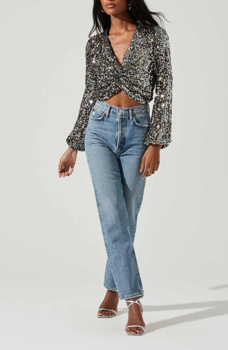 ASTR the Label Nix Twist Sequin Crop Top, Alternate, color, 