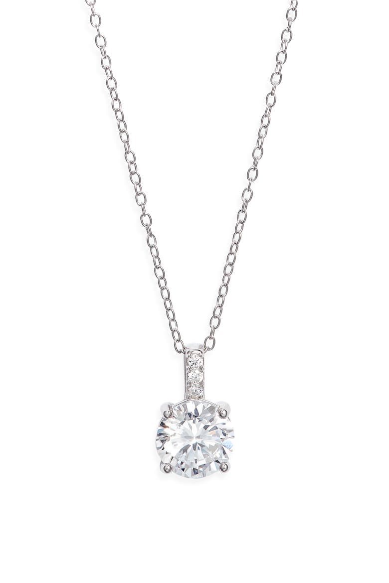 Round Cubic Zirconia Pendant Necklace, Main, color, CLEAR- PLATINUM PLATED