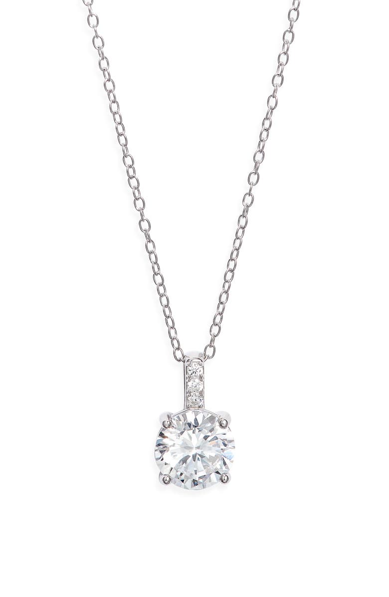 Nordstrom Round Cubic Zirconia Pendant Necklace, Main, color, Clear- Platinum Plated