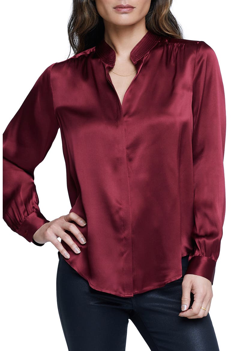 Bianca Silk Satin Blouse, Main, color, BLACK CHERRY