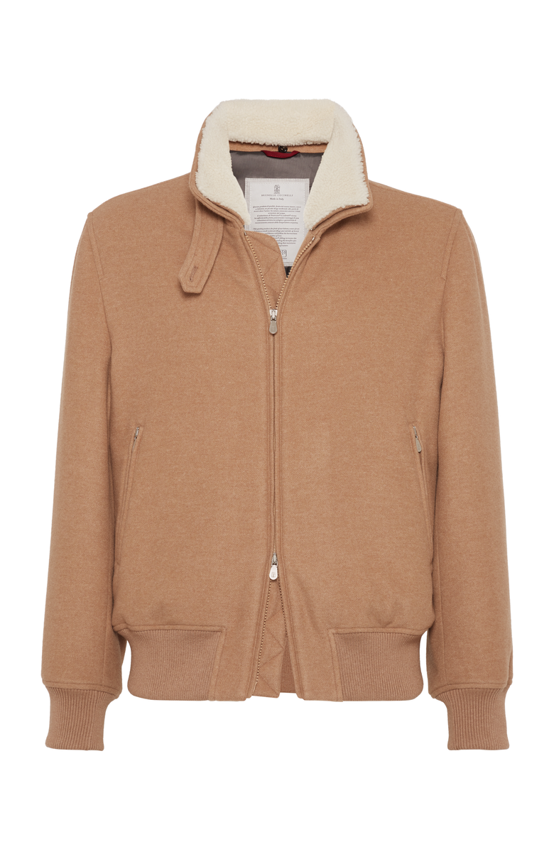 Brunello Cucinelli Lightweight water-resistant cashmere bomber jacket with detachable shearling insert and Thermore<sup>®</sup> padding, Main, color, 