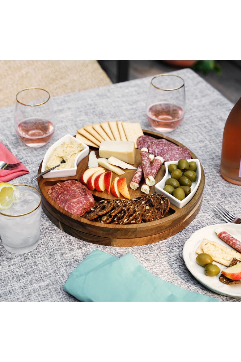 Acacia Wood Rotating Charcuterie Board with Ceramic Dishes, Alternate, color, Wood