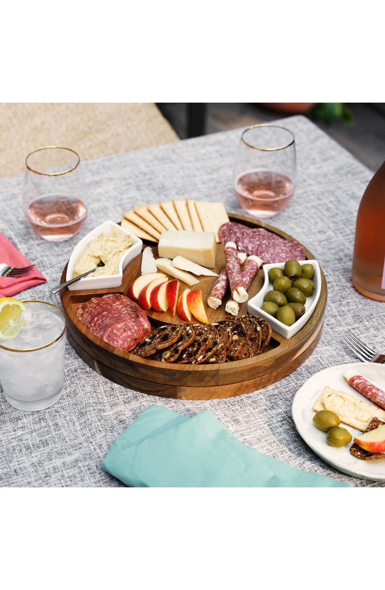 TWINE Acacia Wood Rotating Charcuterie Board with Ceramic Dishes, Alternate, color, Wood
