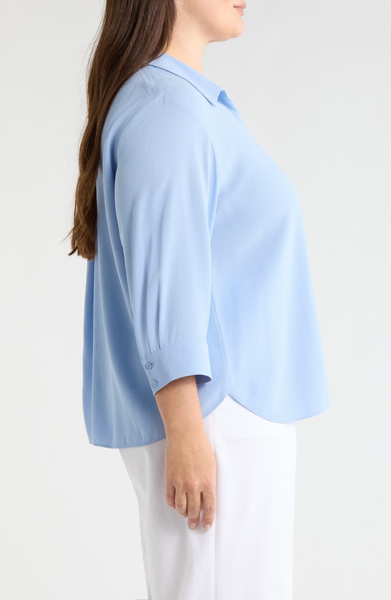 Eileen Fisher Split Neck Silk Top, Alternate, color, Skylight