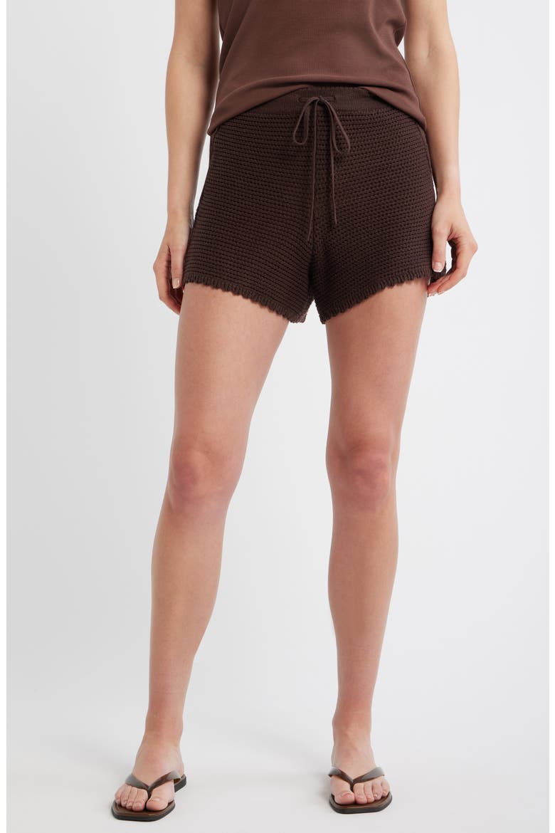Celita Open Stitch Drawstring Shorts, Main, color, CHOCOLATE