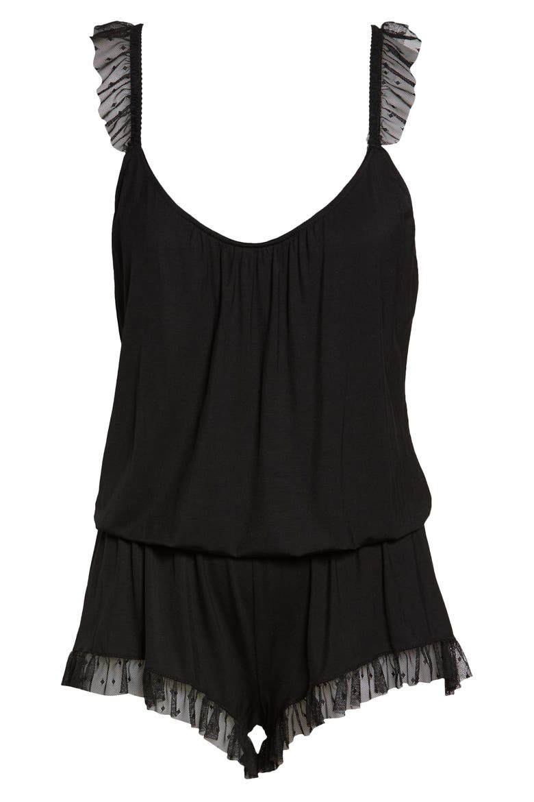 Iona Enchanted Blouson Romper, Alternate, color, BLACK