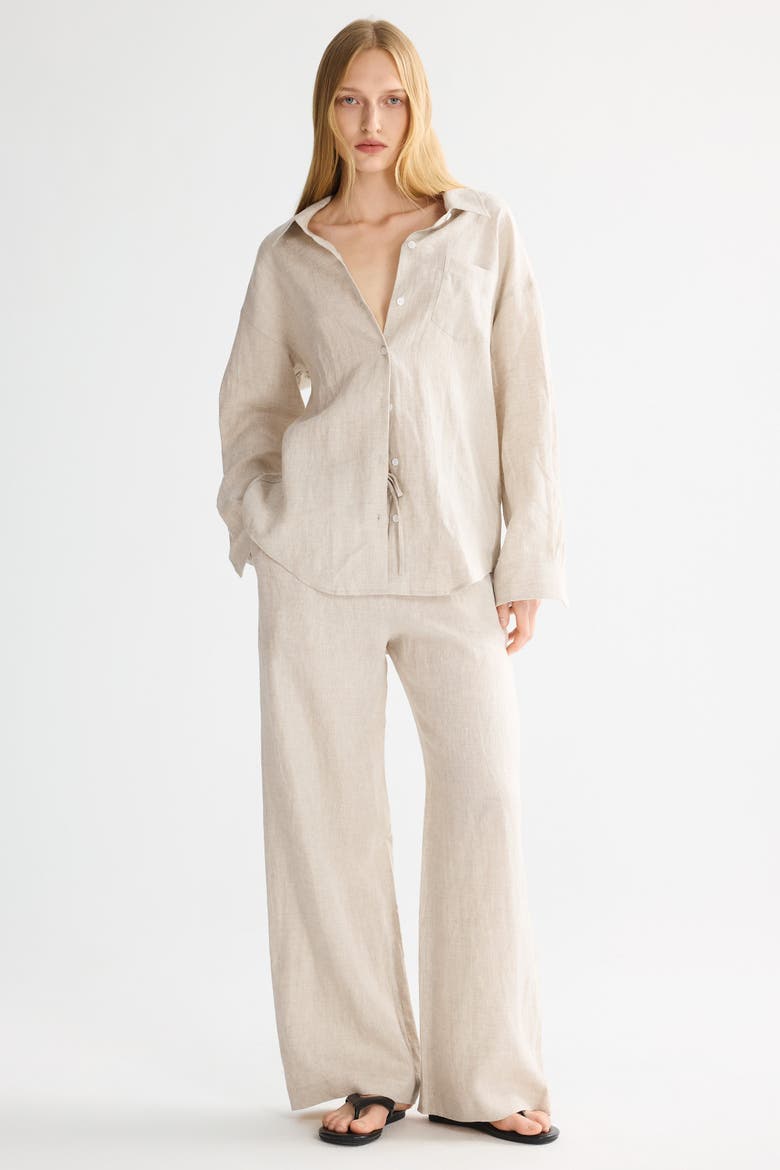Oversized Linen Button-Up Shirt, Main, color, Beige