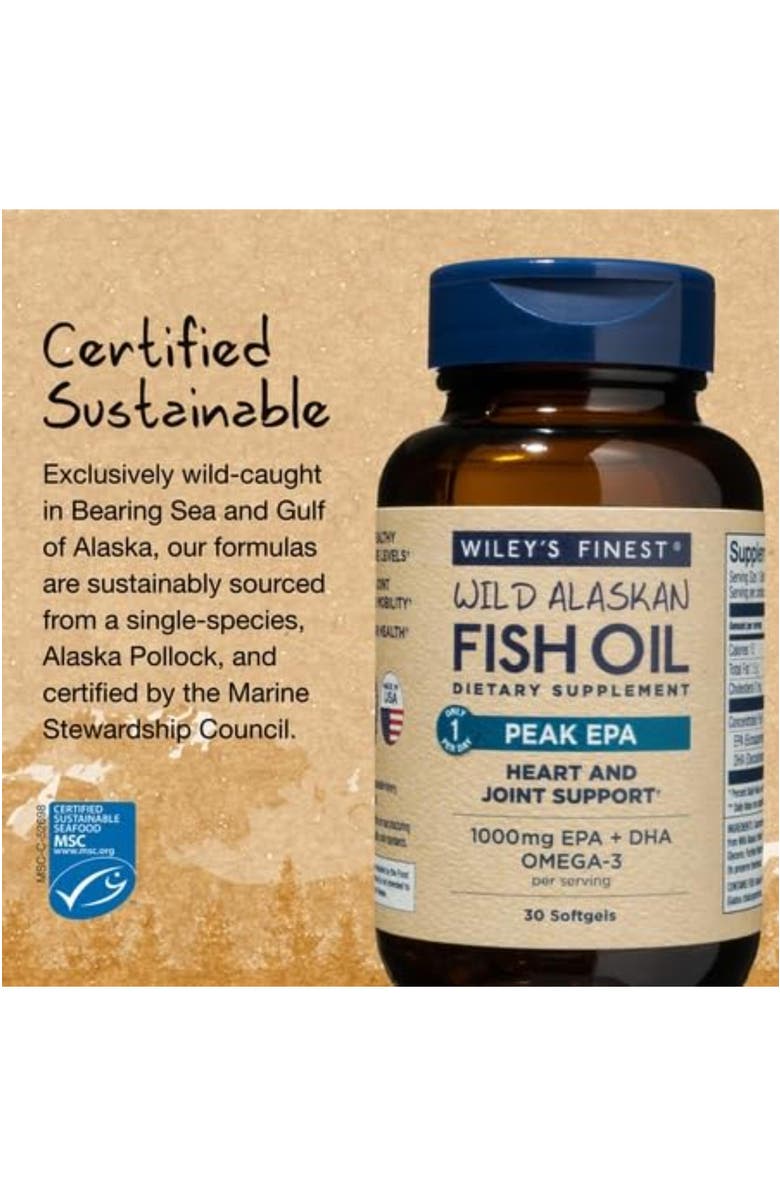 Wiley's Finest Peak EPA Omega-3 Softgels for Joint Health Support 30 softgels bottle, Alternate, color, NO COLOR