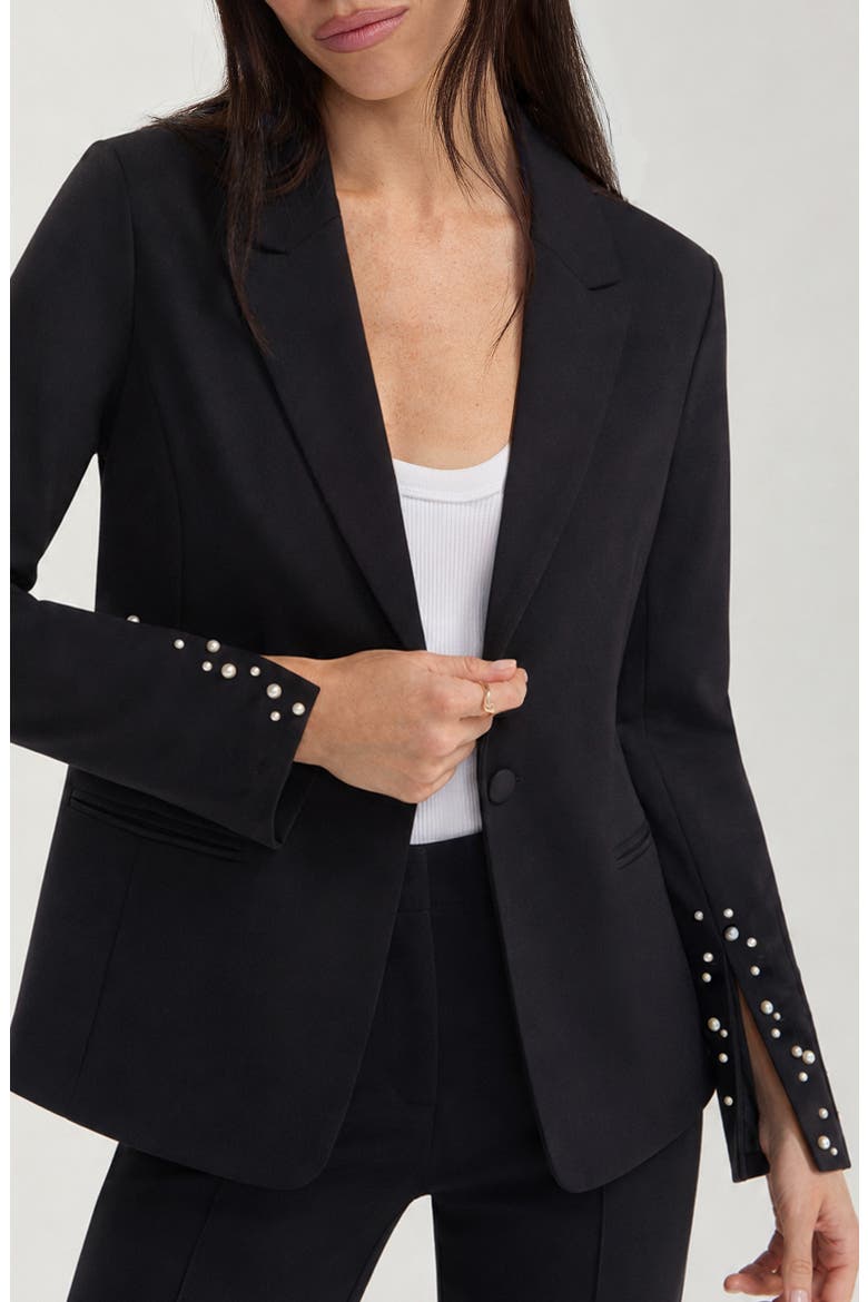 Imitation Pearl Detail Blazer, Main, color, BLACK