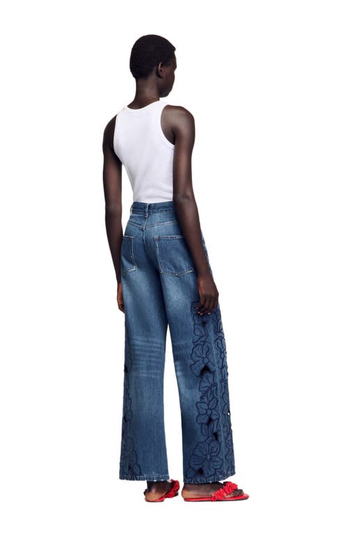 Sandro Embroidered Jeans In Blue